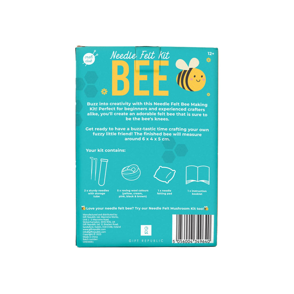 Gift Republic Bee Needle Felt Kit in box packaging, back view.