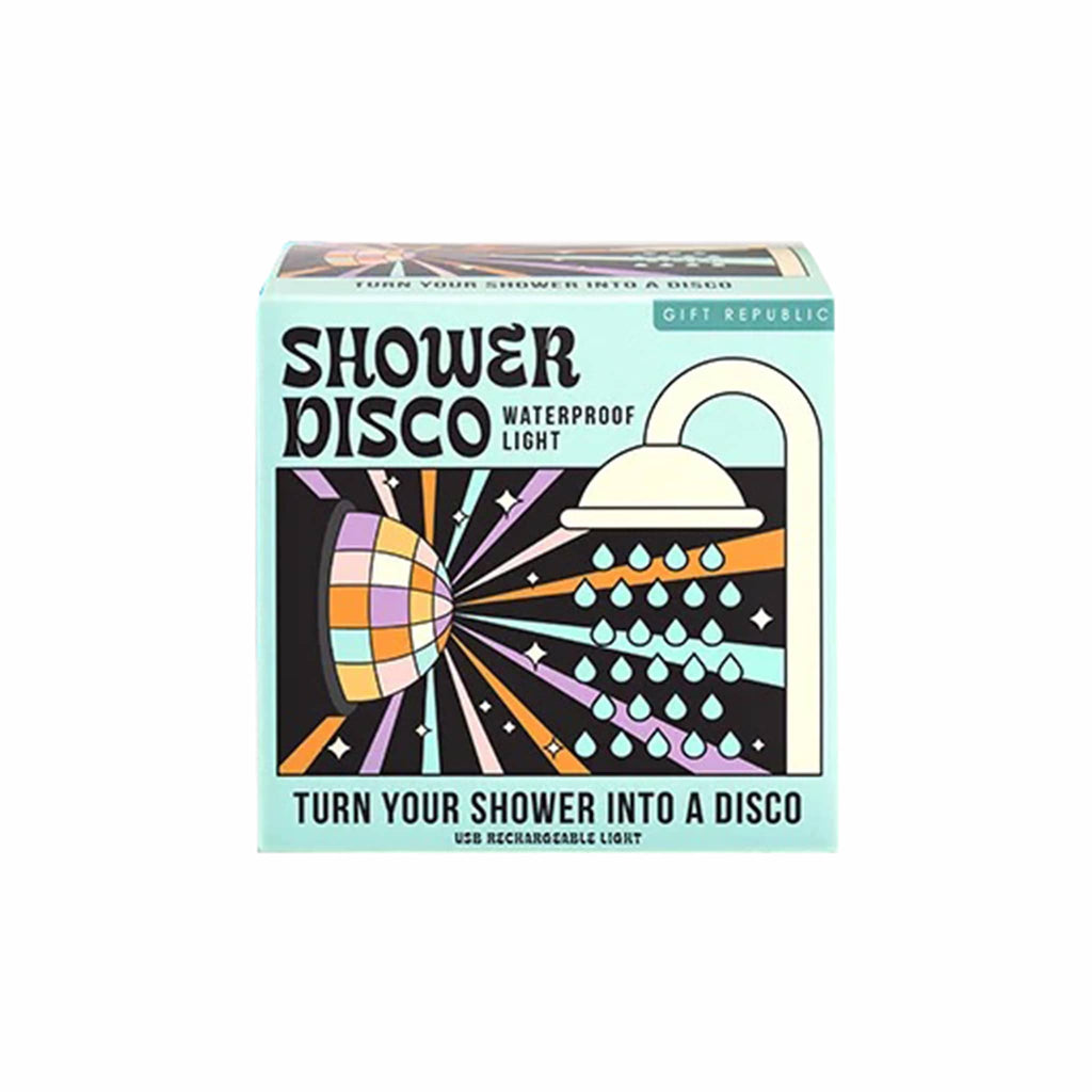 Gift Republic Waterproof Shower Disco Light in box packaging, front view.