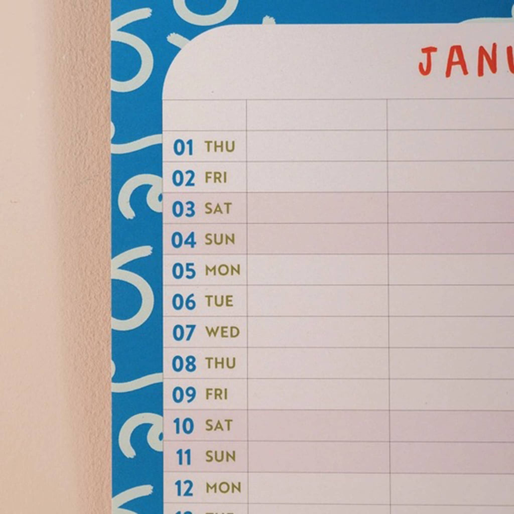 Calendar with January dates on a blue and white background.