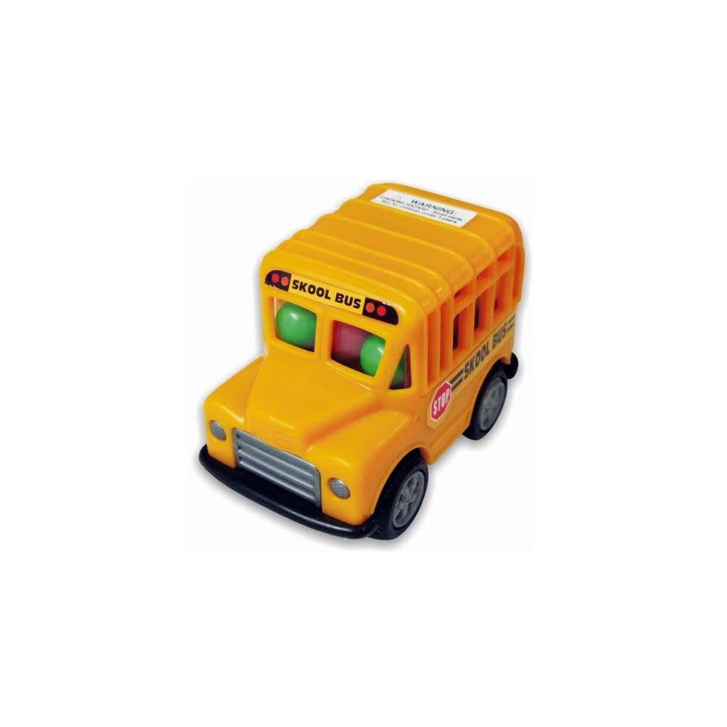 Gotta Get It Gifts pull back school bus filled with hard candy, front angle.