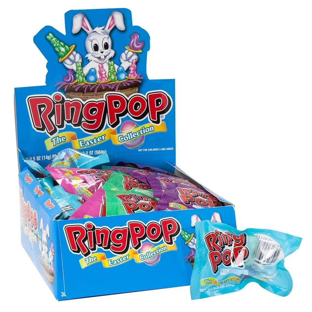 Gotta Get it Gifts Topps Easter Ring Pops, individually packaged and in blue counter display.