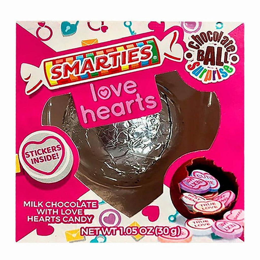 gotta get it smarties love hearts, milk chocolate ball filled with stickers and love hearts candy.