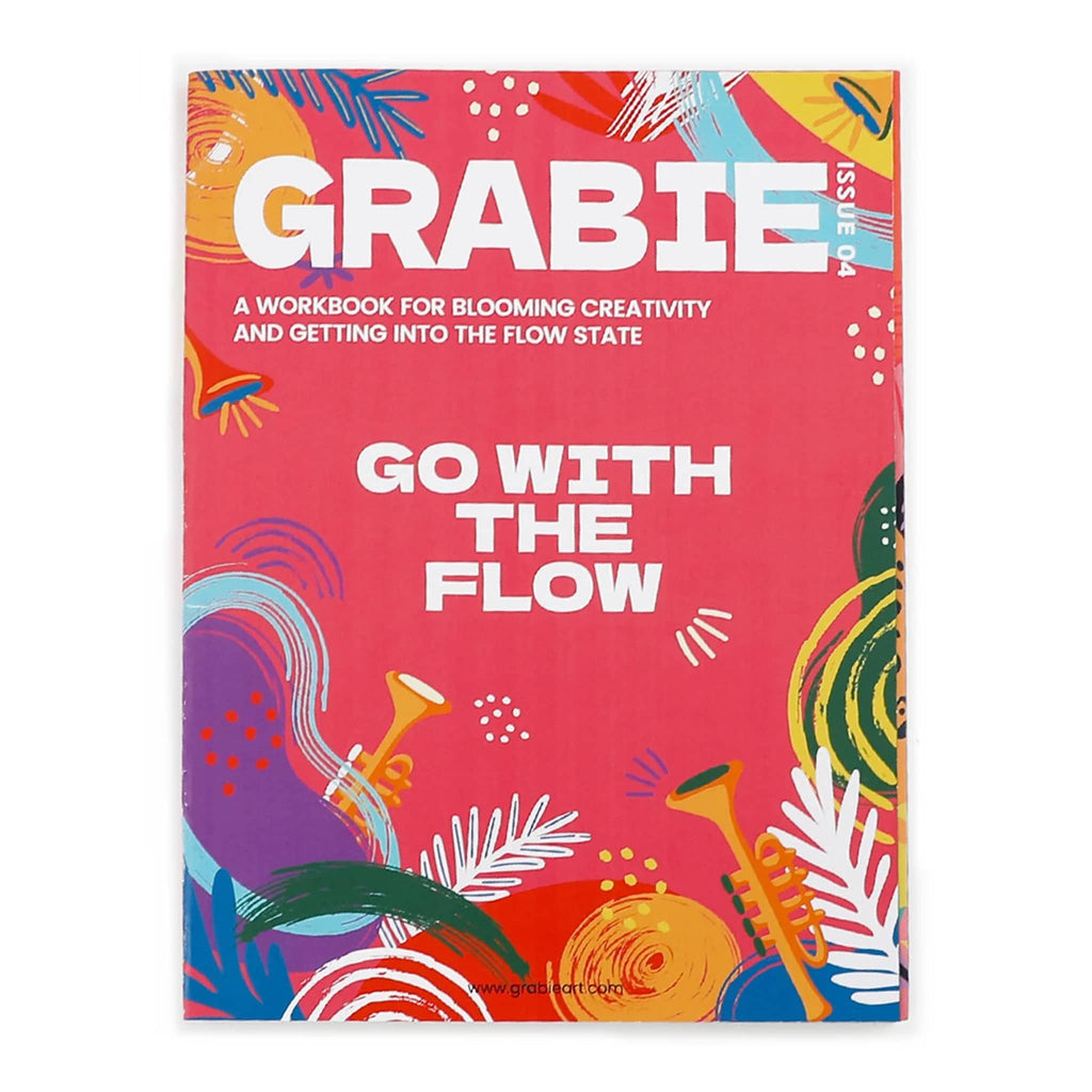 Grabie go with the flow workbook cover with colorful design and text on a white background.