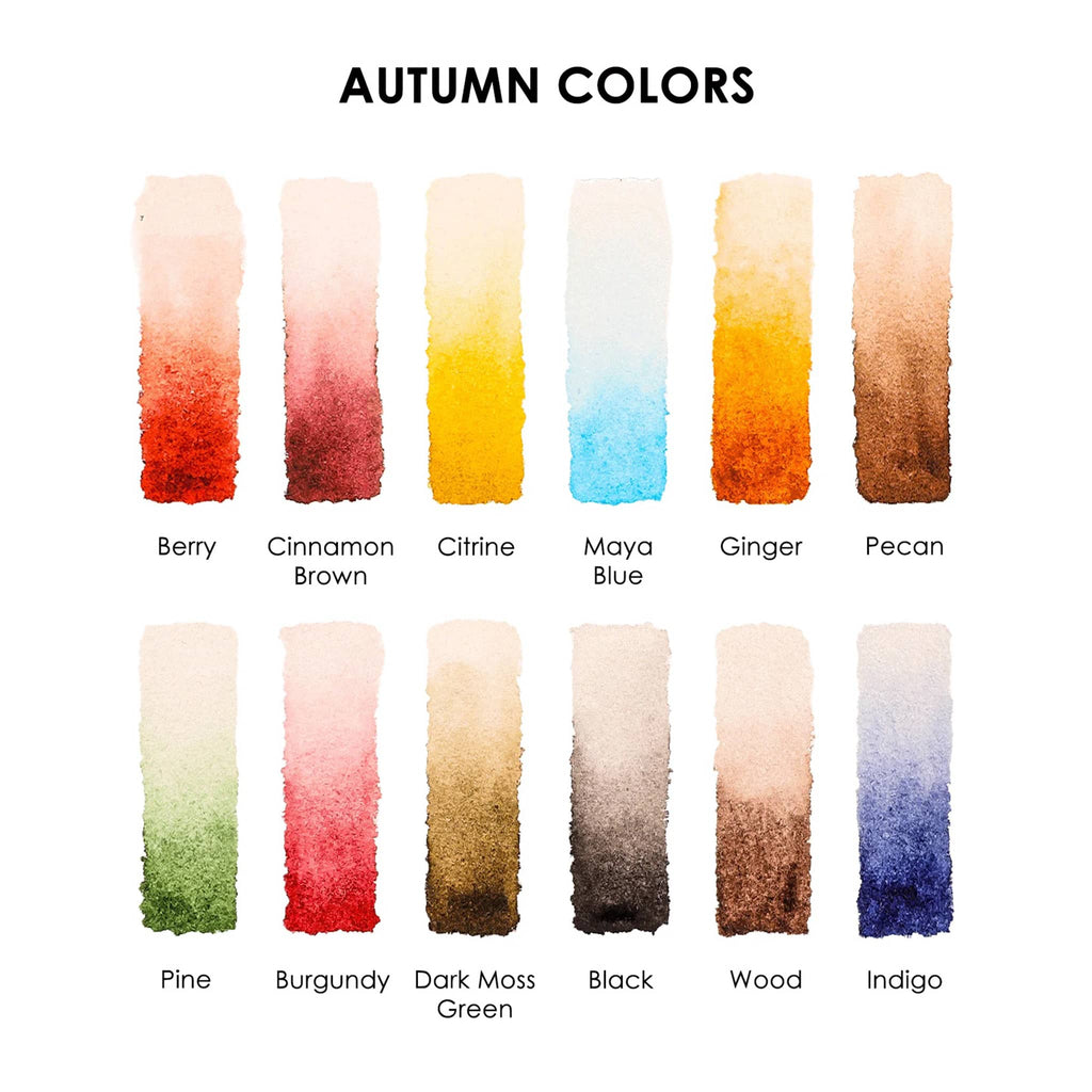 Color swatches labeled with autumn colors on a white background.