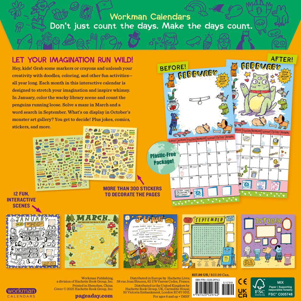 hachette kids awesome activity wall calendar 2026