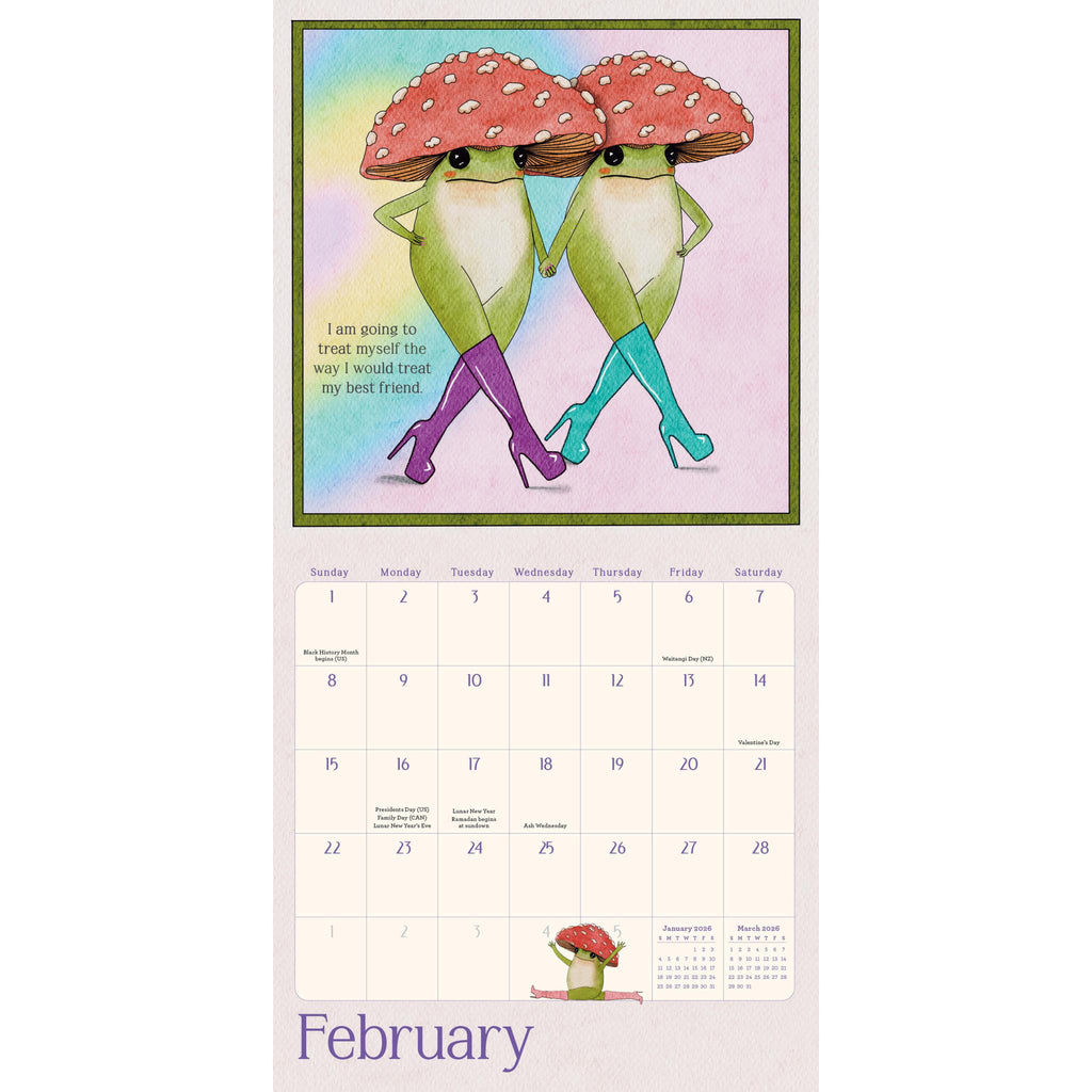 hachette the little frogs guide to self care mini wall calendar 2026