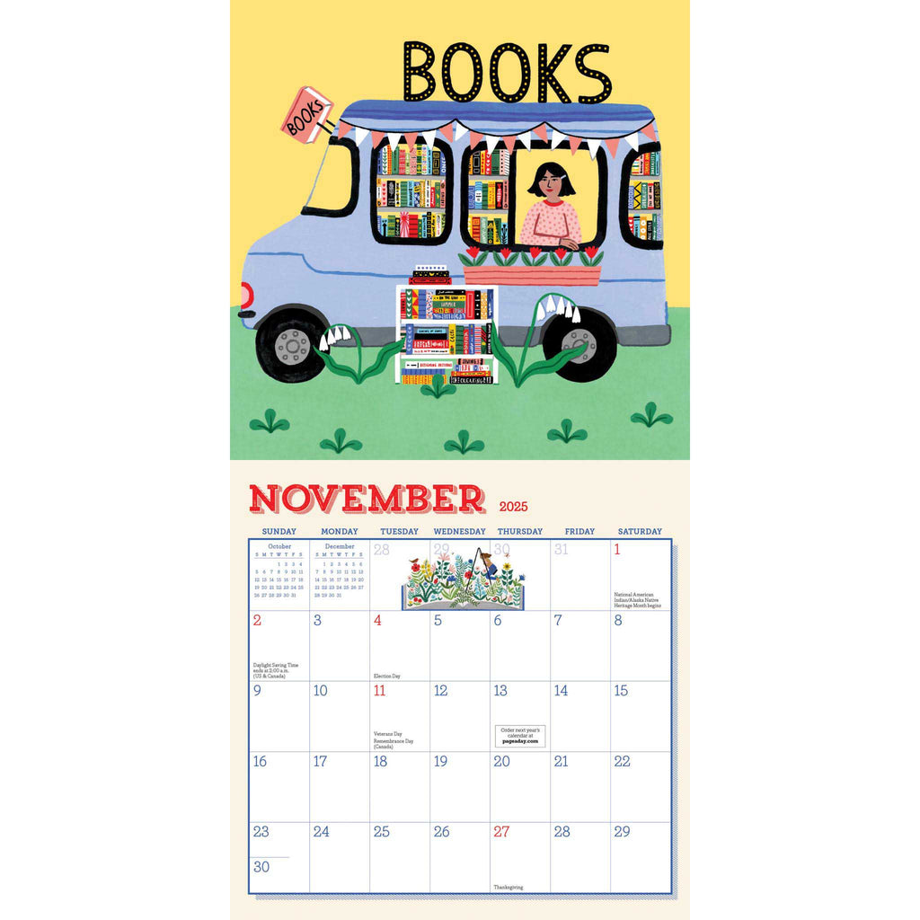 Hachette 2025 Book Nerd mini wall calendar for bibliophiles, November sample page.