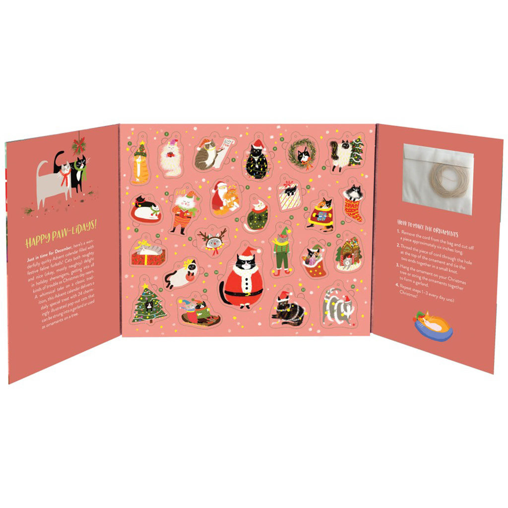 hachette have yourself a meowy catmas advent calendar open, inside view of ornaments.