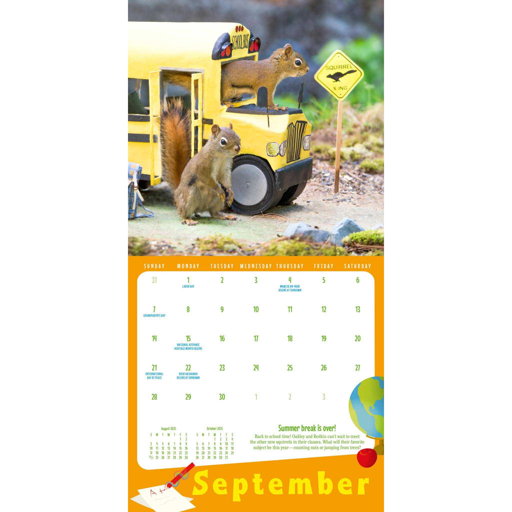 Hachette 2025 The Secret Life of Squirrels mini wall calendar, September sample page.