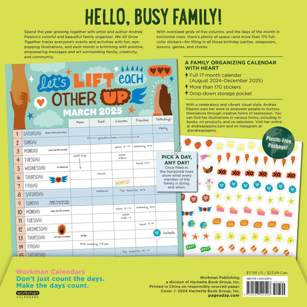 Hachette Workman We All Grow Together 17 month 2024-2025 calendar, back cover.