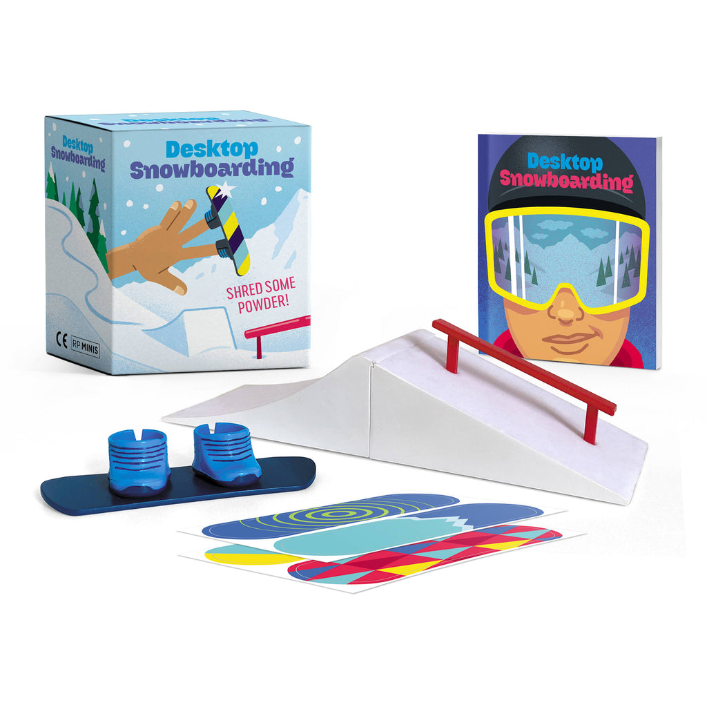 Hachette Desktop Snowboarding mini kit with mini snowboard, ramp, mini book and box packaging.