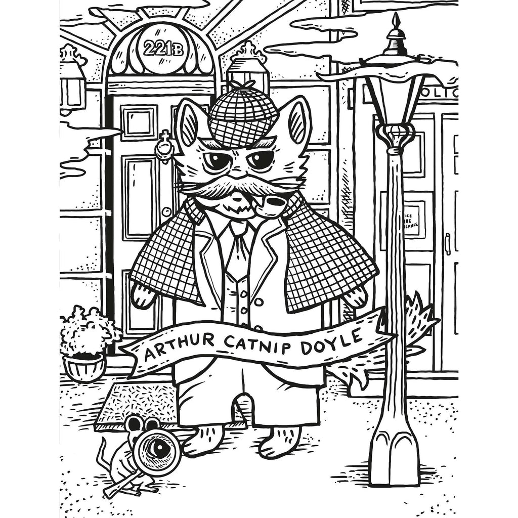 Hachette Literary Cats coloring book, Arthur Catnip Doyle sample page.