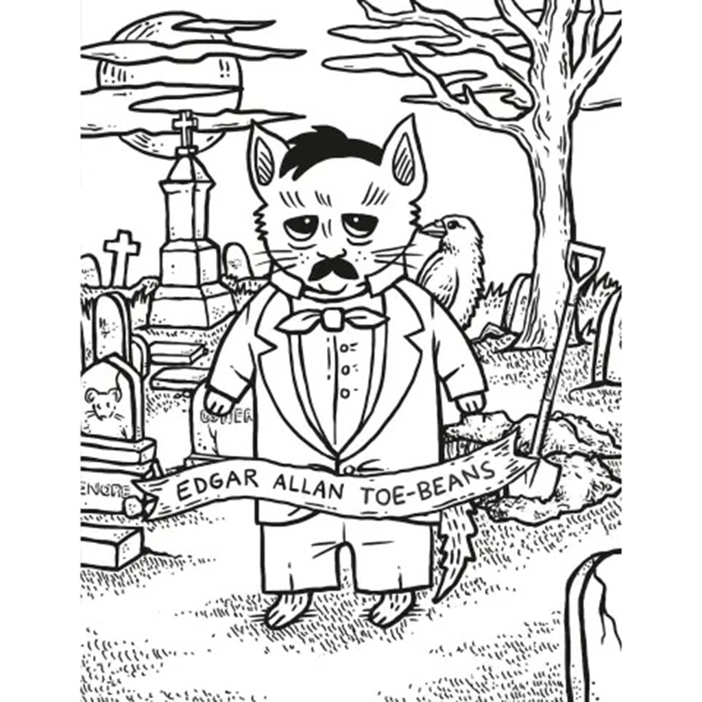 Hachette Literary Cats coloring book, Edgar Allan Toe-Beans sample page.