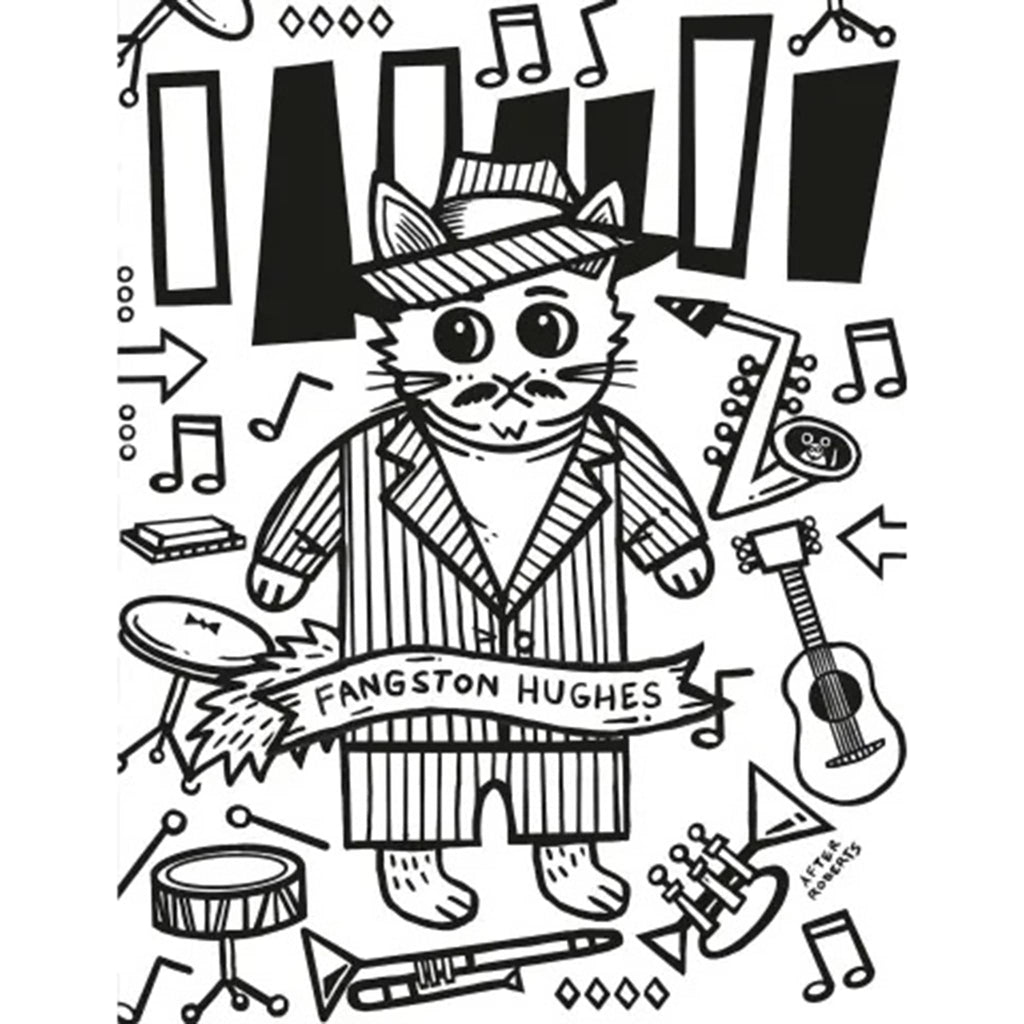 Hachette Literary Cats coloring book, Fangston Hughes sample page.