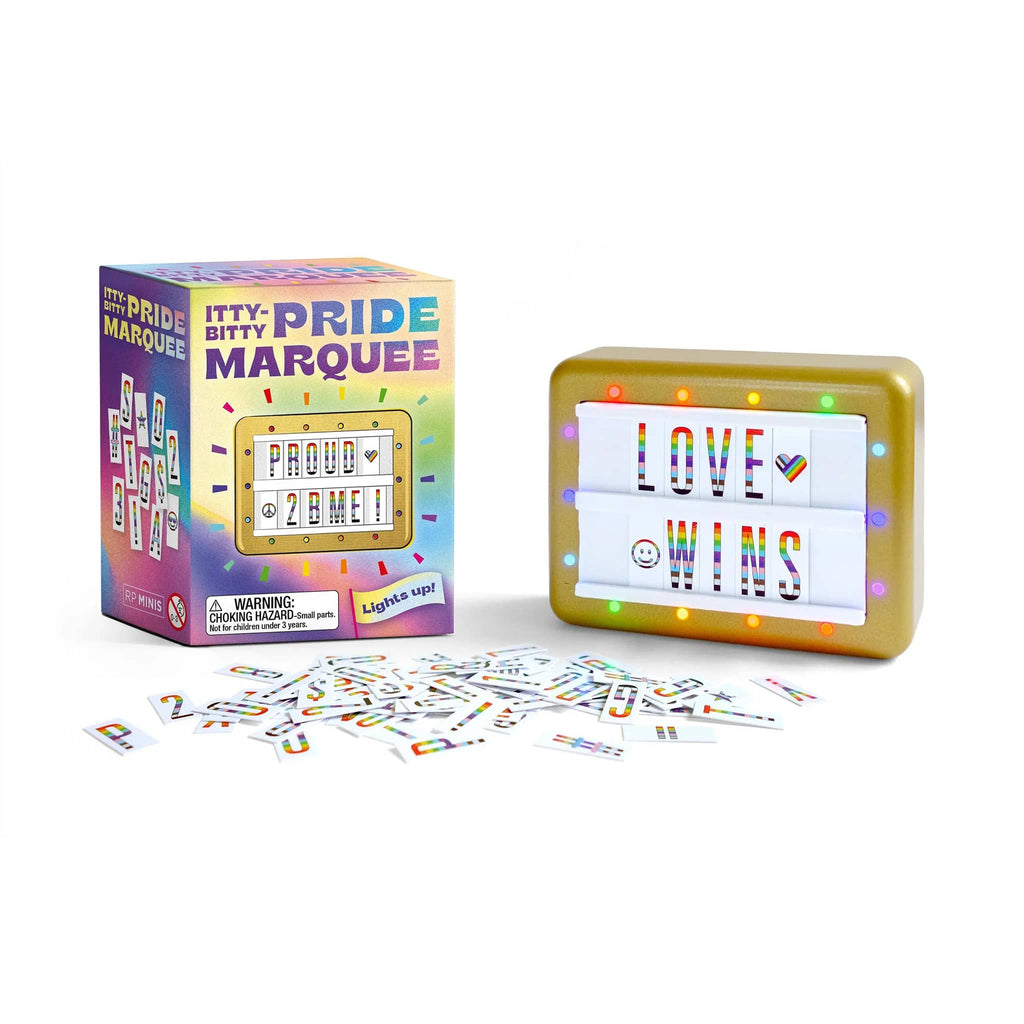Hachette Running Press Itty Bitty Pride Marquee sign with box packaging and letters.
