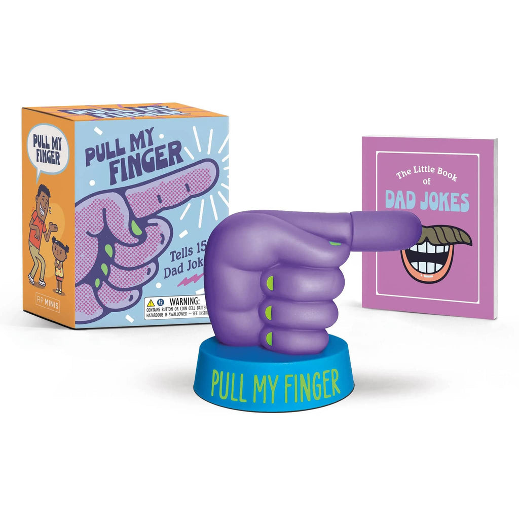 Hachette Running Press Pull My Finger Dad Jokes mini kit, box packaging with booklet and purple finger.