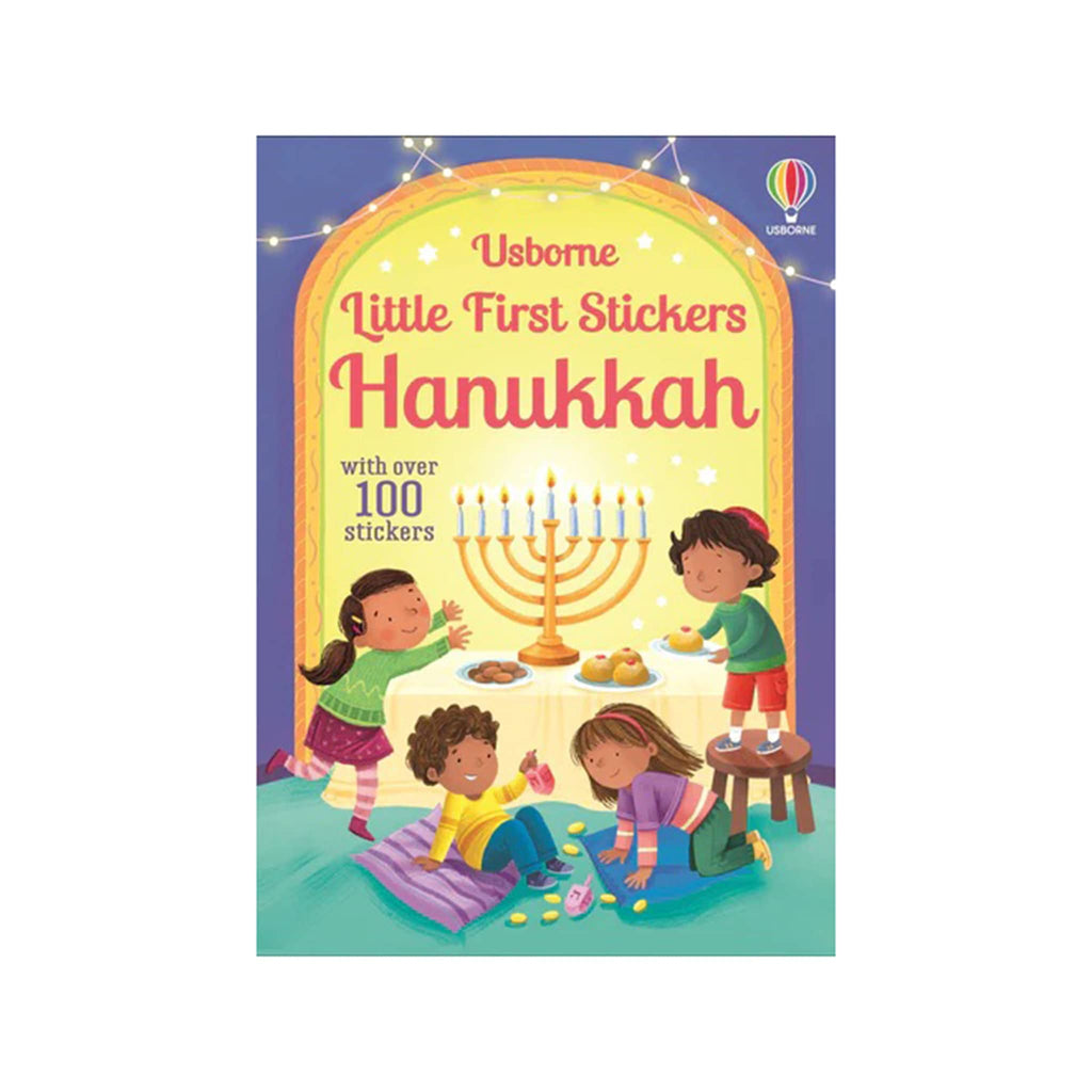 Usborne Little First Stickers Hanukkah book cover with children around a menorah.