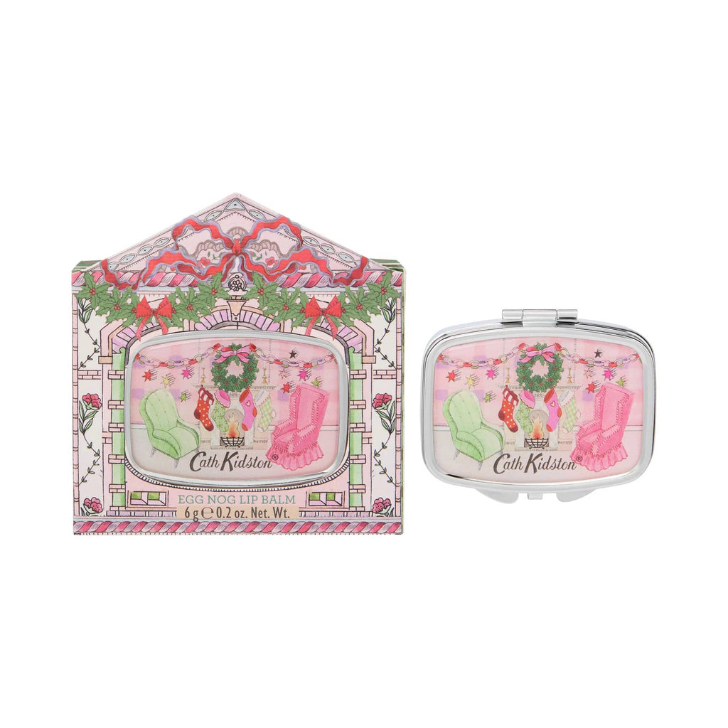 Heathcote & Ivory Cath Kidston A Doll's House Vanilla Egg Nog Lip Balm in mirrored compact with gift box.