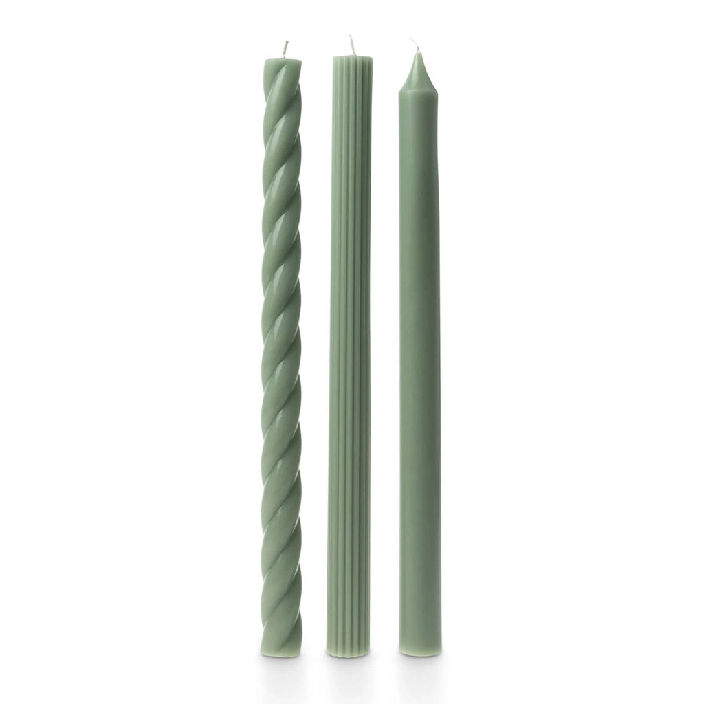 Illume Mint Green Set of 3 taper candles in assorted textures.