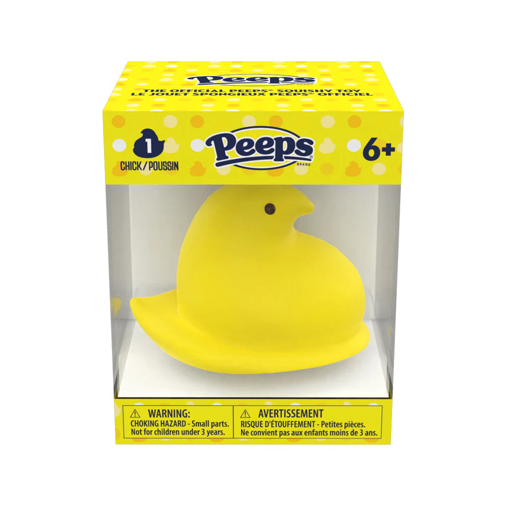 Incredible Group Peeps Chick yellow squishy toy in box packaging, front angle view.