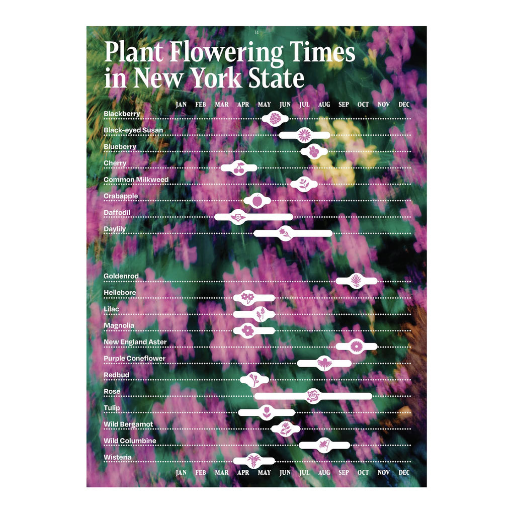 Almanac sample page with 'plant flowering times in new york state' information.