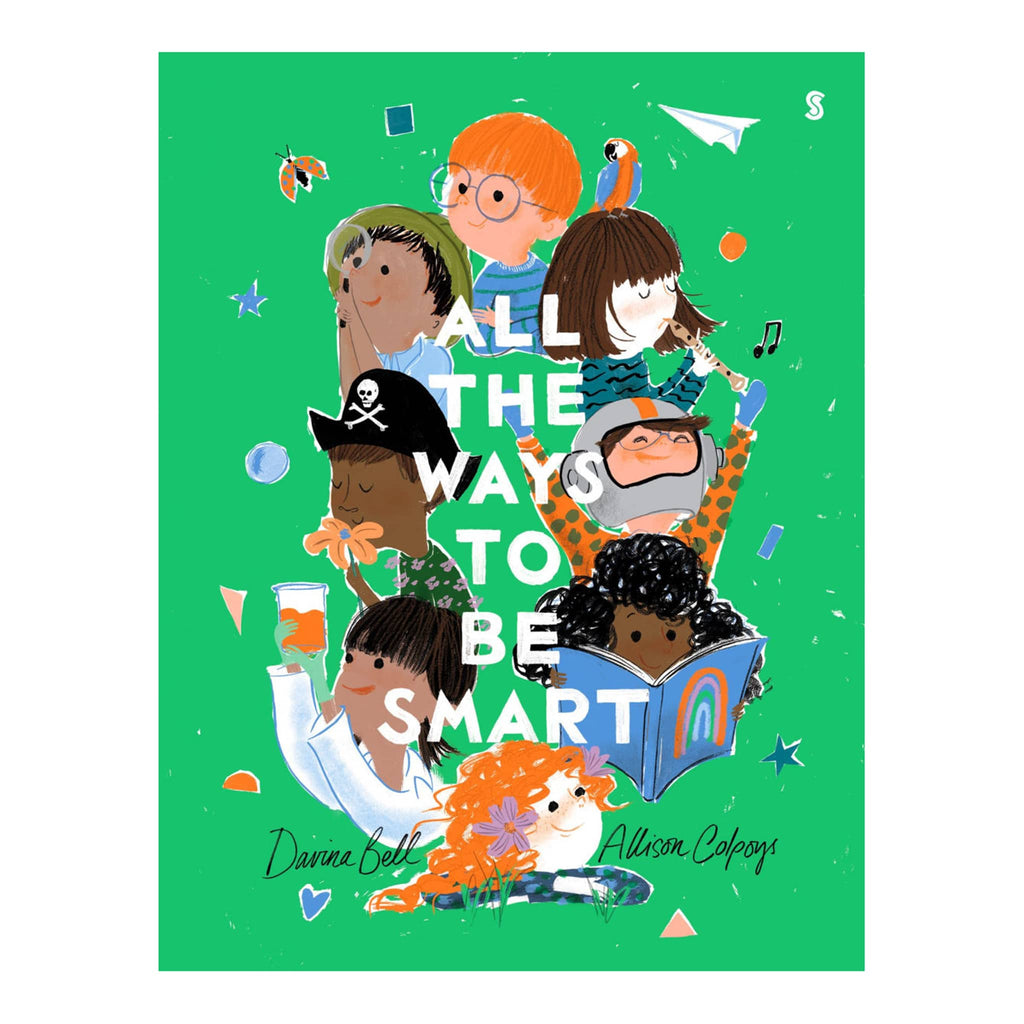 Green board book cover with illustrations of children and text 'All the Ways to be Smart' on a white background.