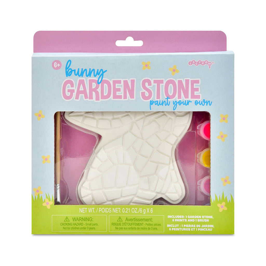 iScream Paint Your Own Bunny Garden Stone in box packaging, front view.