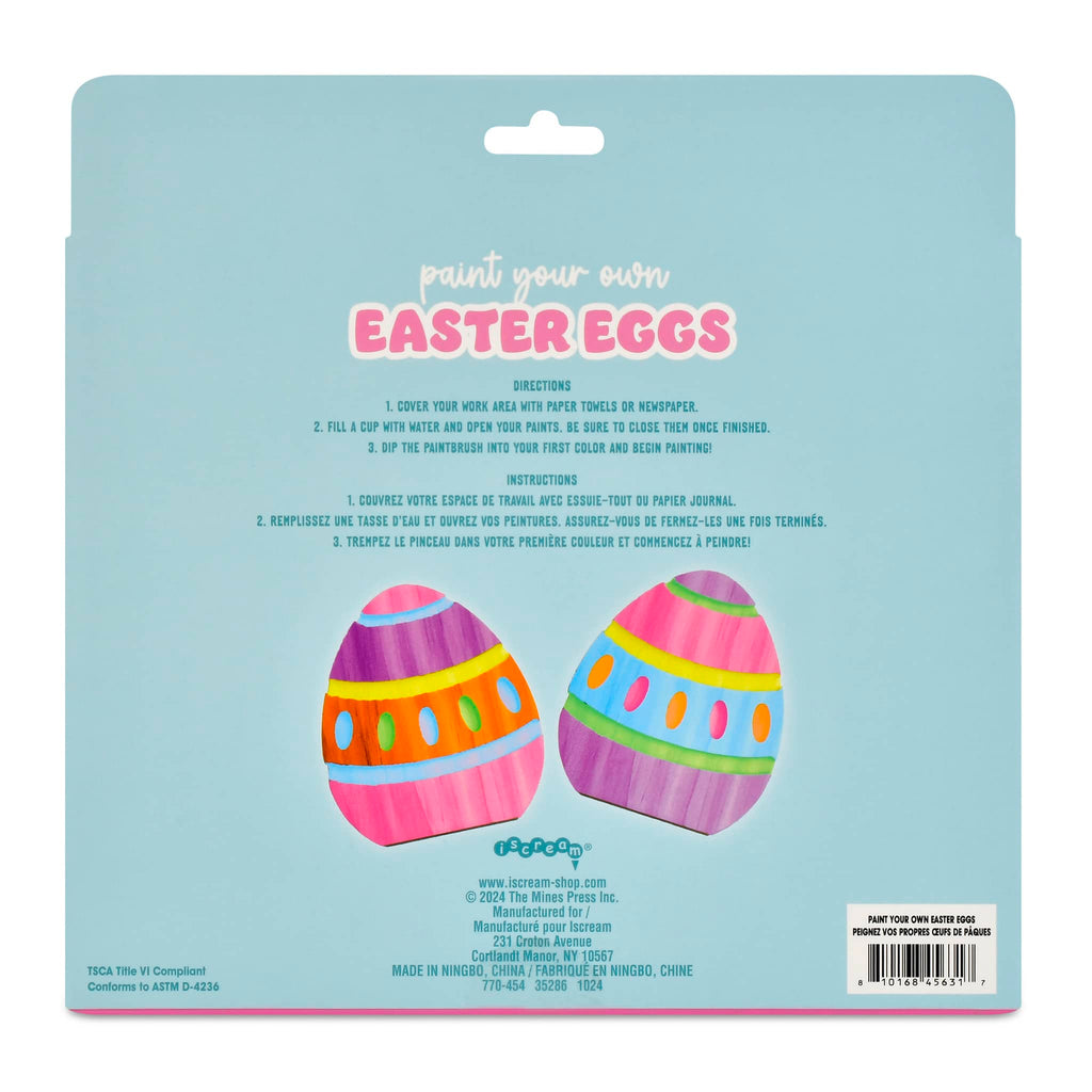 iScream Paint Your Own Easter Eggs kids craft kit in box packaging, back view.