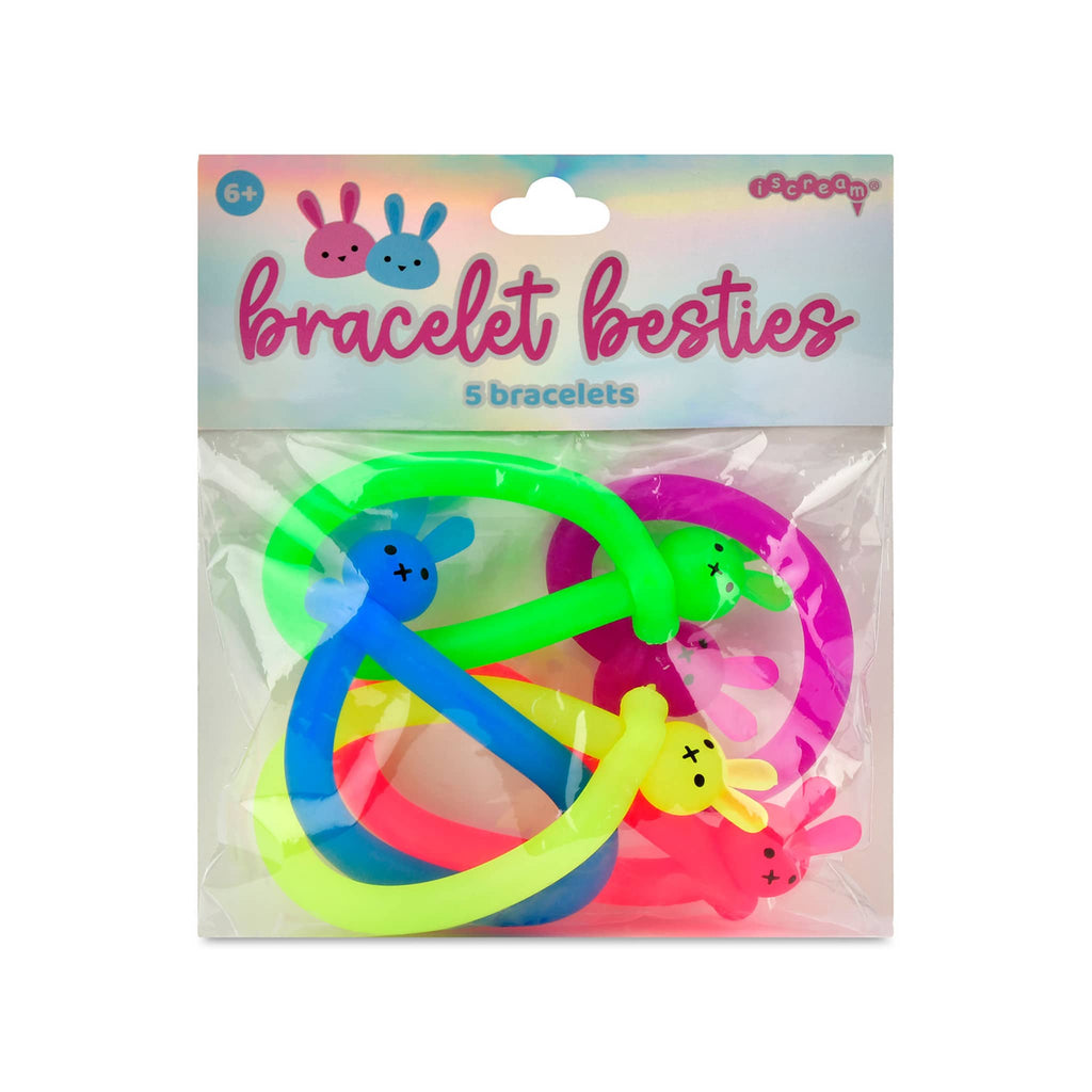 iScream Bunny Squeezy Bracelet Besties, set of 5 in pouch packaging, front view.