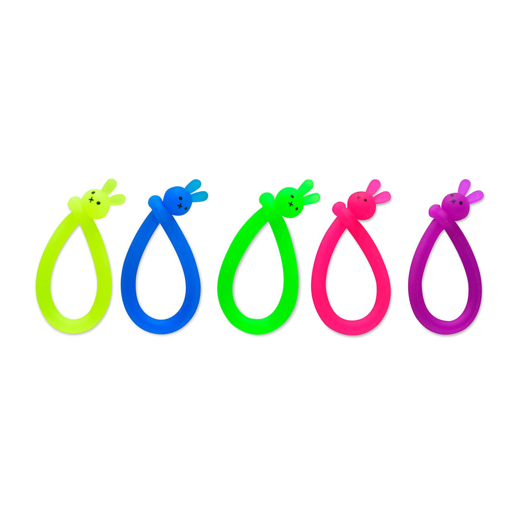 iScream Bunny Squeezy Bracelet Besties, set of 5 in neon yellow, blue, green, red and purple.