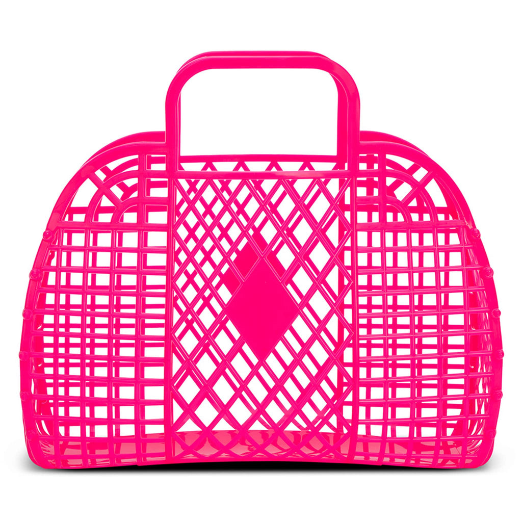 iScream large neon pink retro jelly handbag basket, front view.