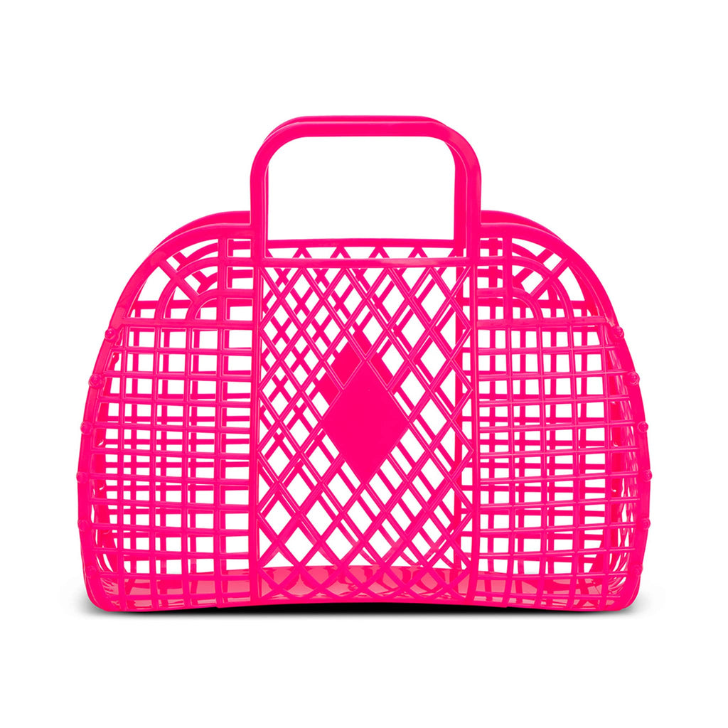 iScream small neon pink retro jelly handbag basket, front view.
