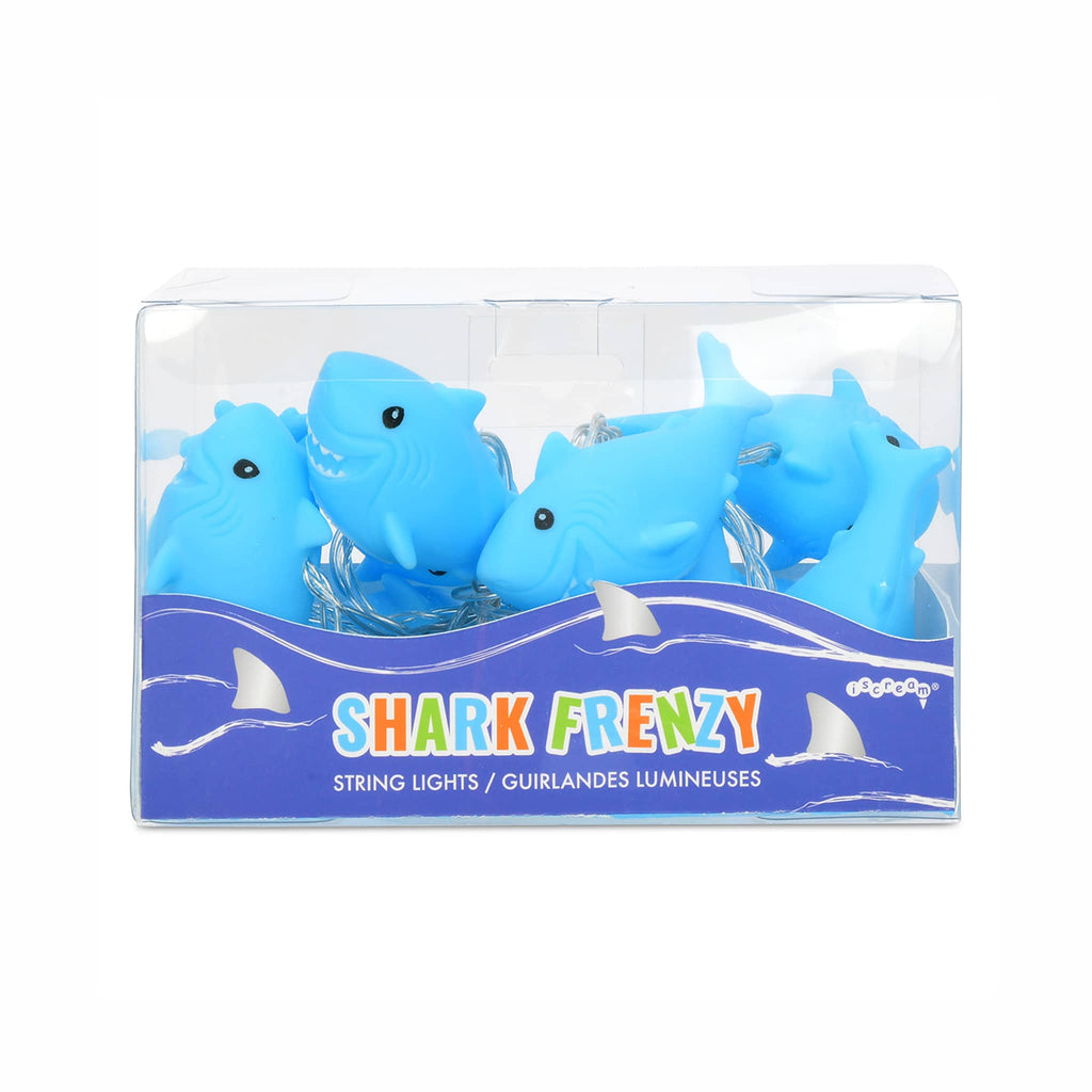 iScream Shark Frenzy String Lights in box packaging, front view.