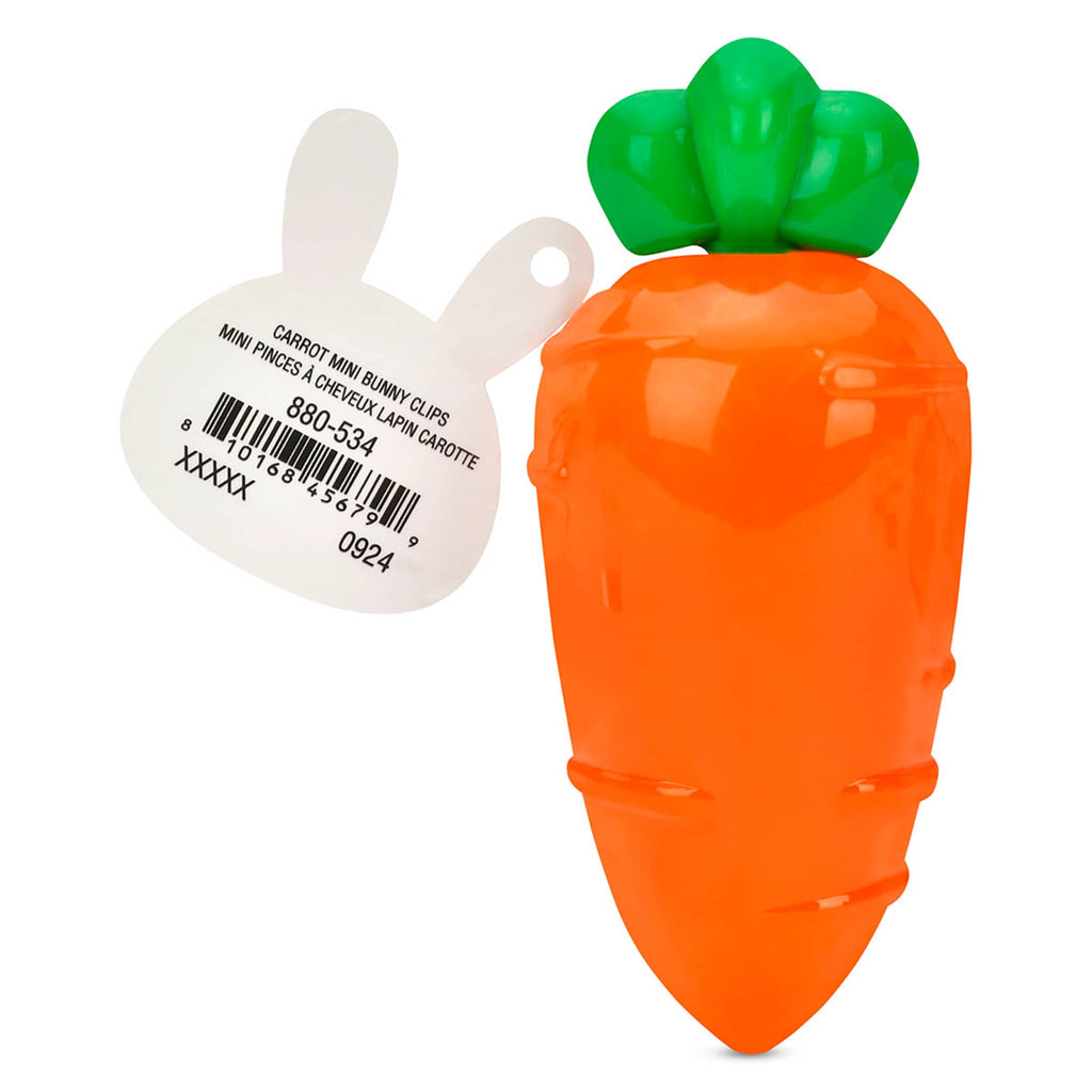 iScream Bunny Hair Clips Set in plastic carrot packaging, back view.