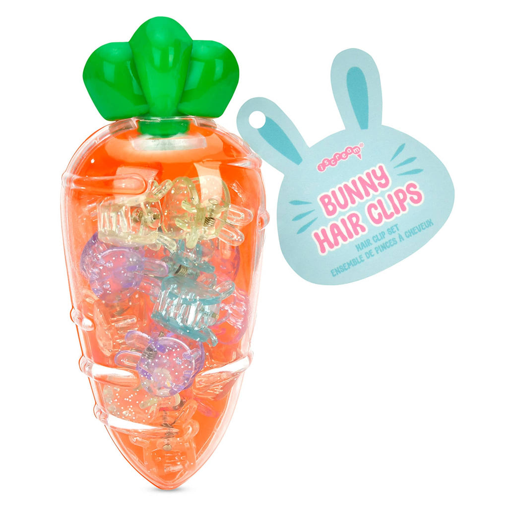 iScream Bunny Hair Clips Set in plastic carrot packaging, front view.