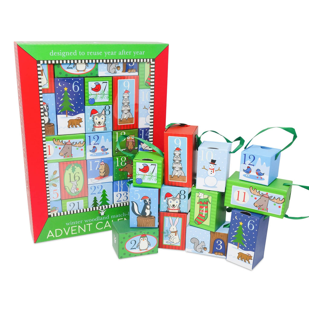 Jack Rabbit Creations Winter Woodland Matchbox reusable advent calendar, single boxes with complete set in box packaging.