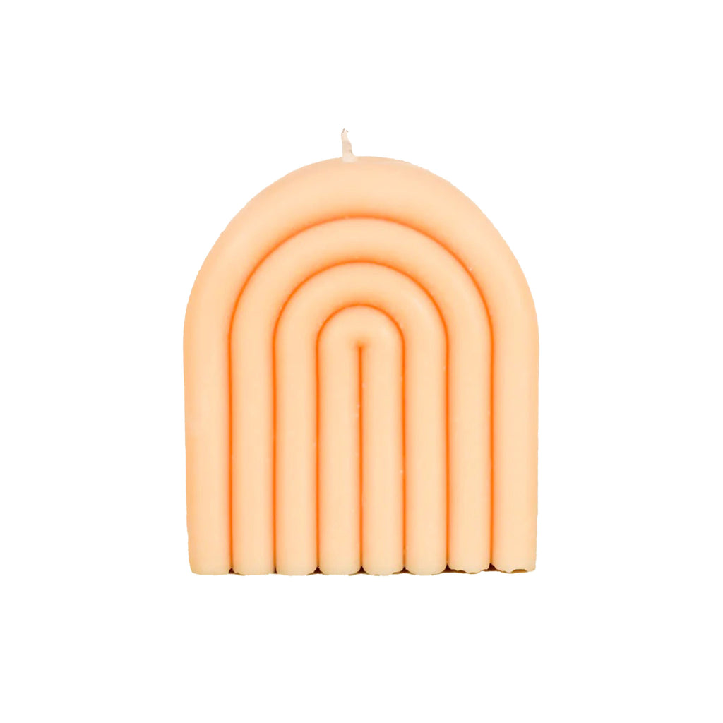 JaxKelly melon short hand-molded arch unscented soy wax candle, front view.