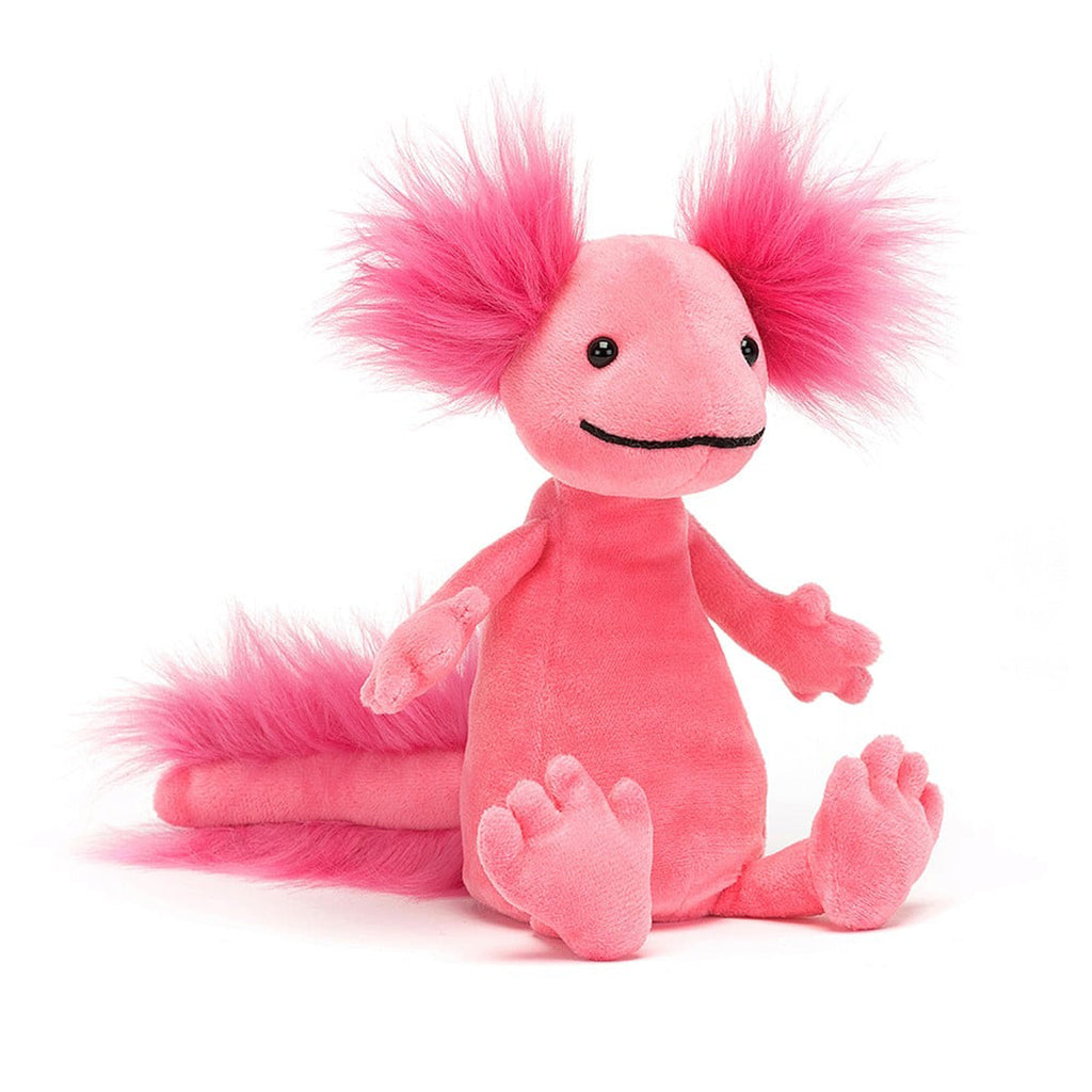 Jellycat Small Alice Axolotl pink plush toy, front view.