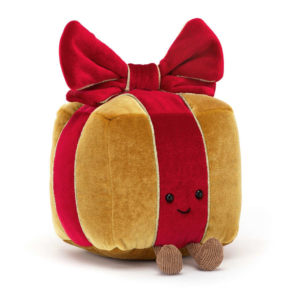 Jellycat Amuseable Present holiday Christmas plush toy, front view.