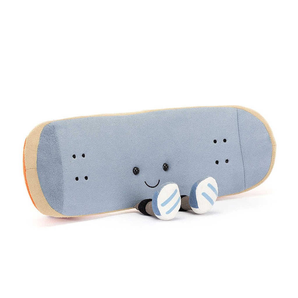 Jellycat amuseable sports skateboarding, plush skateboard, front view.