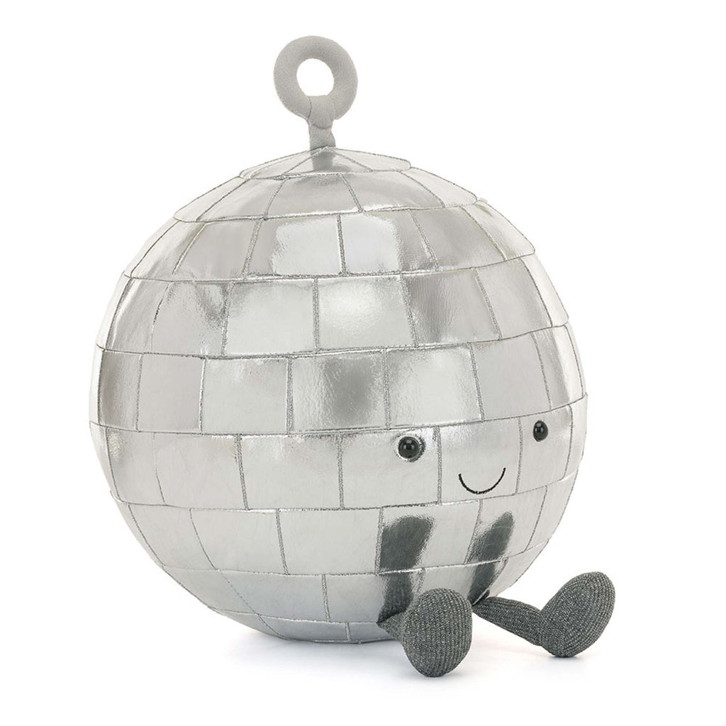 Jellycat Amuseable Disco Ball plush toy, front angle view.