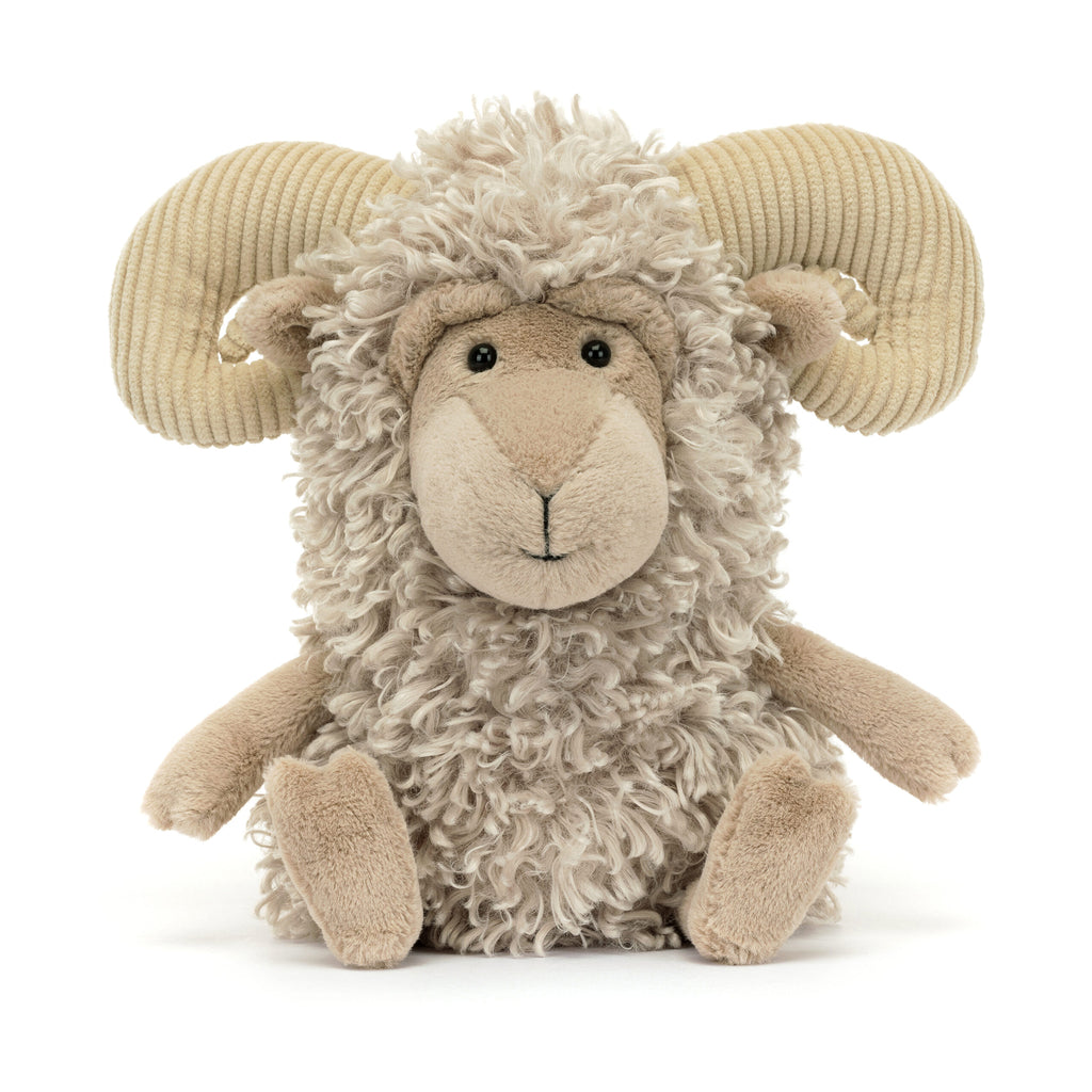 Jellycat Ramsley Sheep, front view.