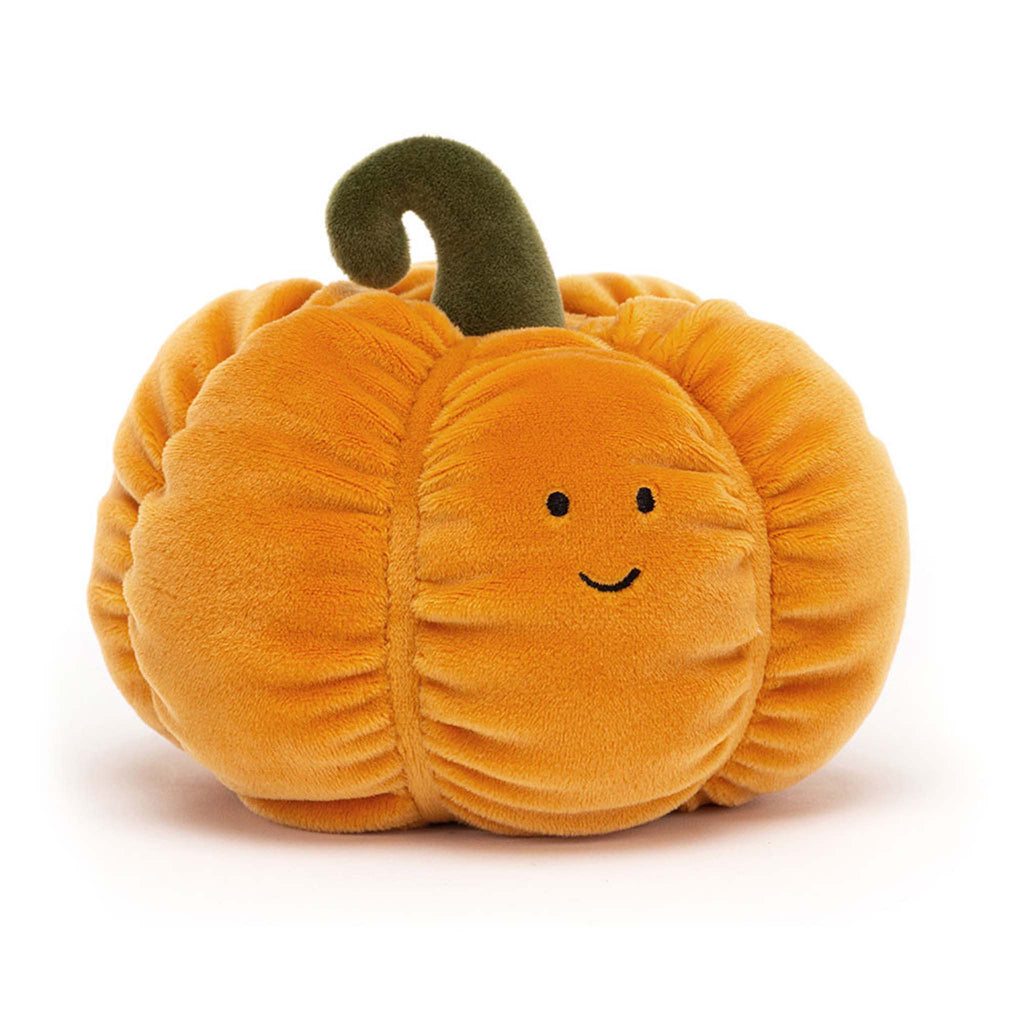 Jellycat Vivacious Vegetable Pumpkin plush toy, front angle view.