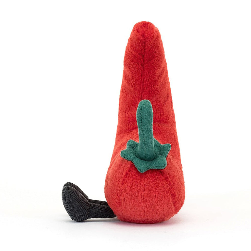 Jellycat Amuseable Chili Pepper plush toy, side view.
