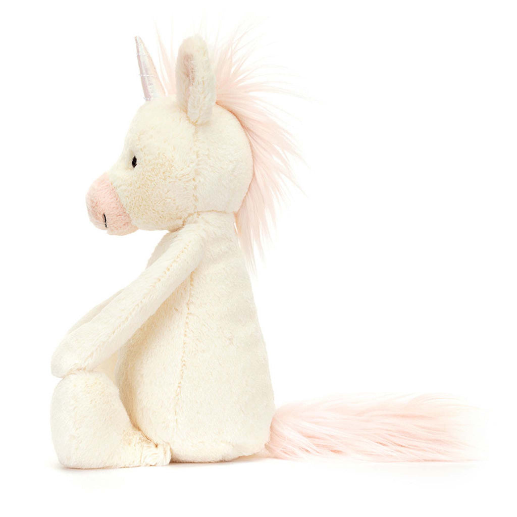 Jellycat Medium Bashful Unicorn, side view.