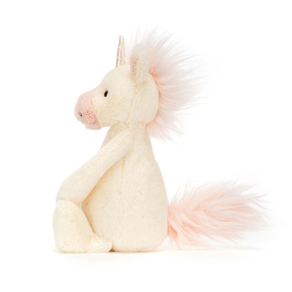 Jellycat Small Bashful Unicorn, side view.