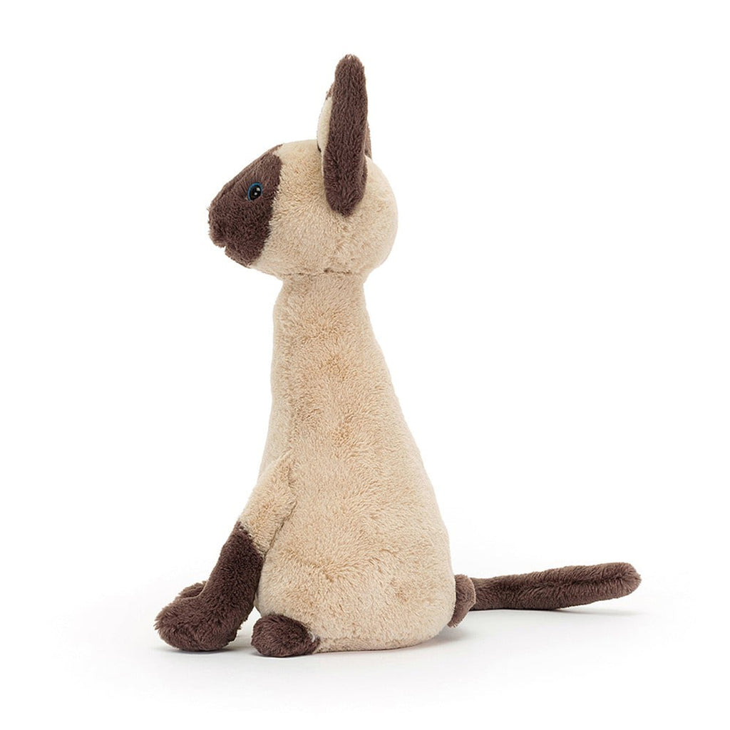 Jellycat Iris Siamese Cat plush toy in sitting position, side view.