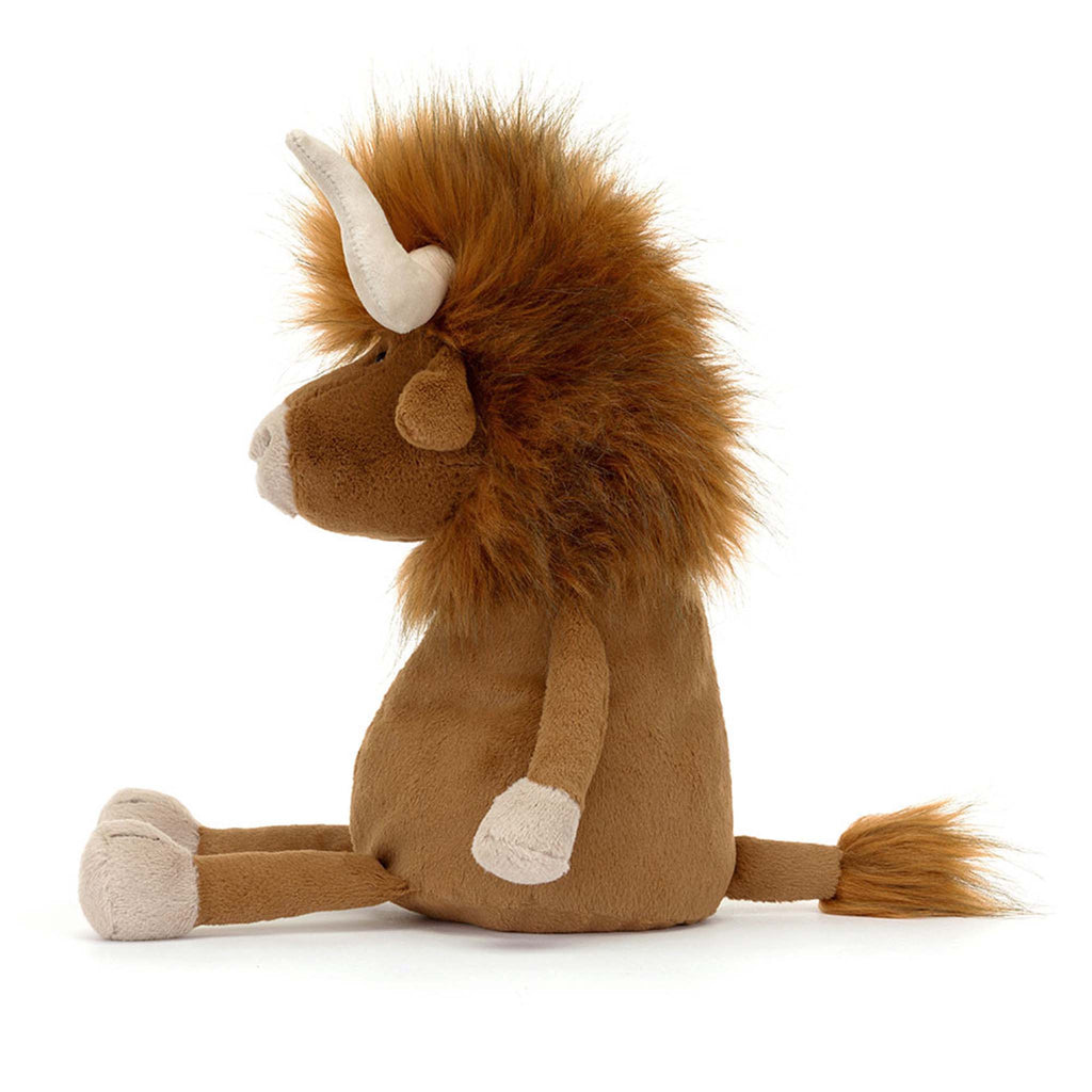 Jellycat Ramone Bull plush toy, side view.