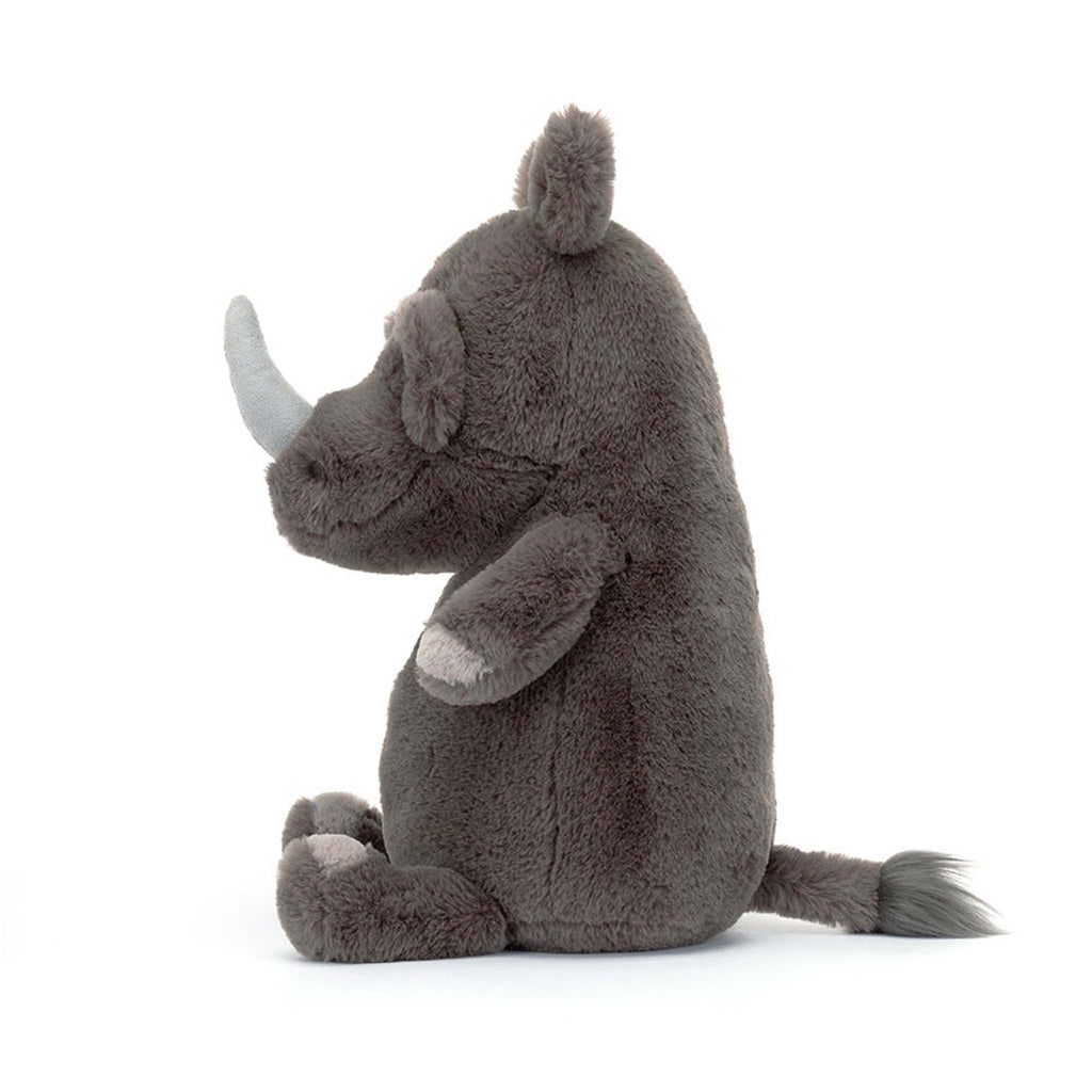 Jellycat Roderick Rhinoceros plush toy, side view.