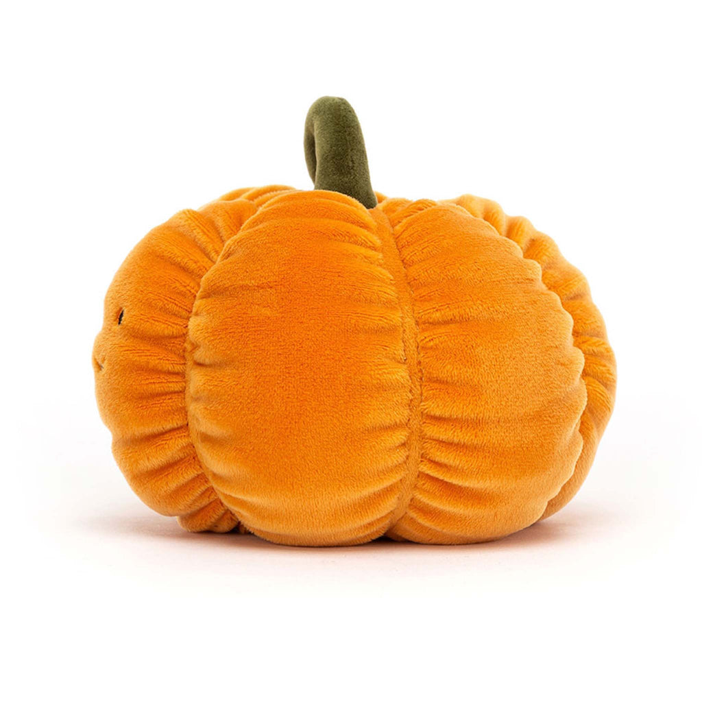 Jellycat Vivacious Vegetable Pumpkin plush toy, side view.